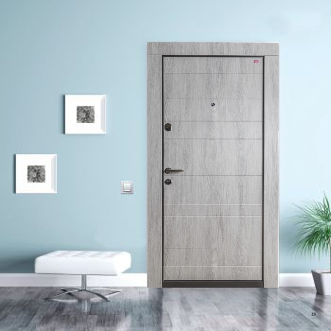 Usa de intrare pentru apartament BELLA CASA BC102, fara geam, dreapta, metal, 77 x 194 cm, gri deschis
