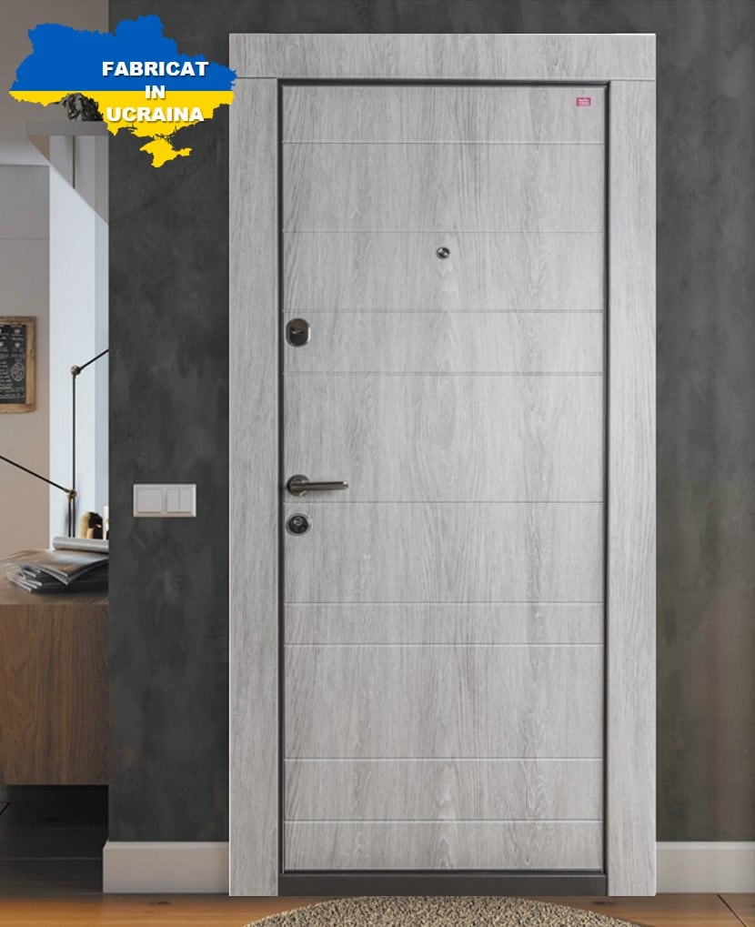 Usa de intrare pentru apartament BELLA CASA BC102, fara geam, dreapta, metal, 77 x 194 cm, gri deschis