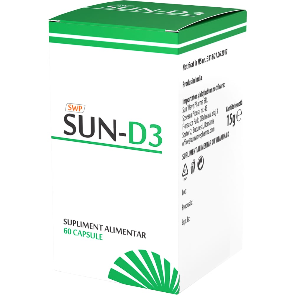 Supliment alimentar Sun-D3, 60 capsule, SUN WAVE PHARMA