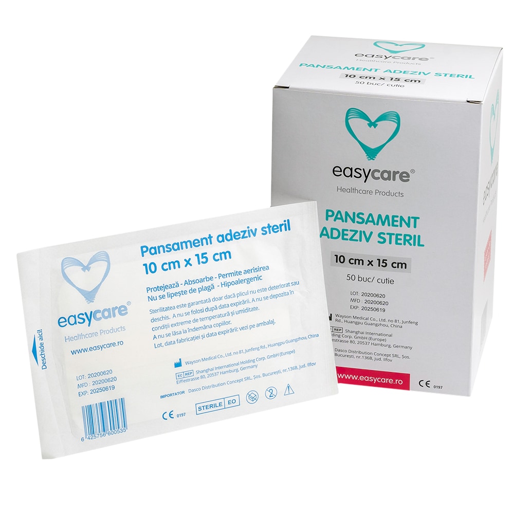 Pansament adeziv EASYCARE, steril, 10x15cm, 50buc