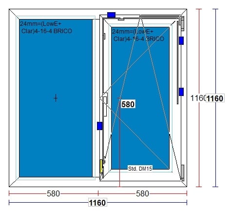 Fereastra termopan FENSTERWELT, PVC, 5 camere, 116 x 116 cm, deschidere oscilobatanta dreapta, alb