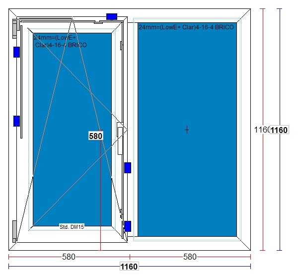 Fereastra termopan FENSTERWELT, PVC, 5 camere, 116 x 116 cm, deschidere oscilobatanta stanga, alb
