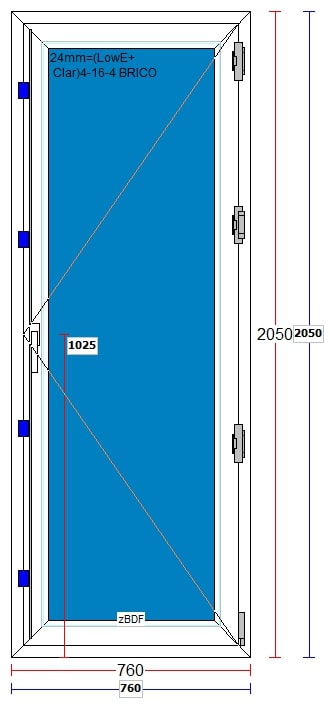Usa exterior FENSTERWELT, cu geam, 5 camere, dreapta, PVC, 76 x 205 cm, alb