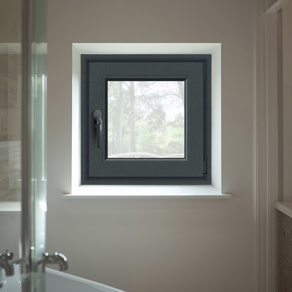 Fereastra termopan APLAST, PVC, 5 camere, 56 x 56 cm, deschidere oscilobatanta stanga, gri antracit