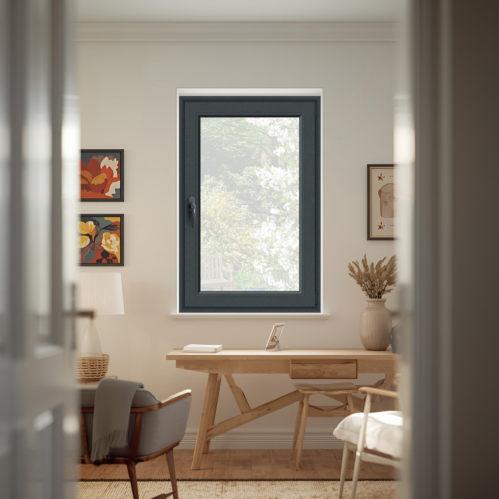 Fereastra termopan APLAST, PVC, 5 camere, 86 x 116 cm, deschidere oscilobatanta dreapta, gri antracit