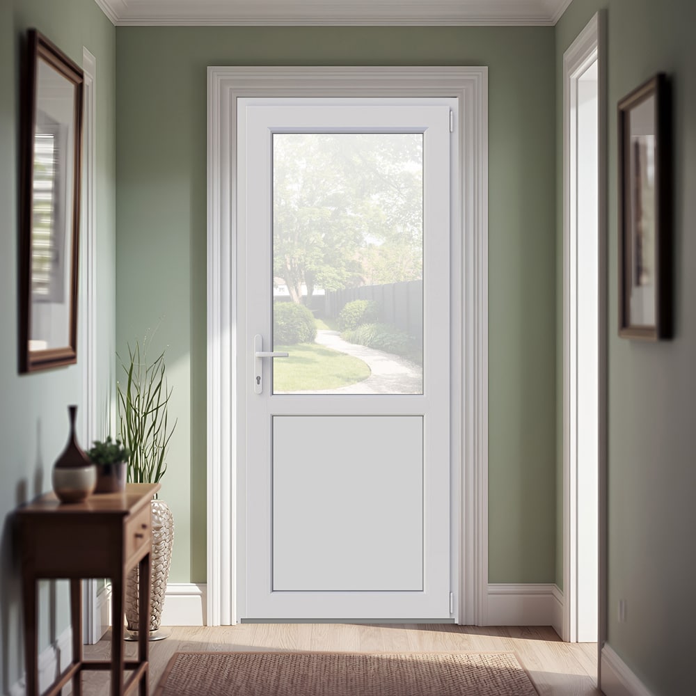 Usa intrare APLAST, cu geam, dreapta, PVC, 88 x 205 cm, alb