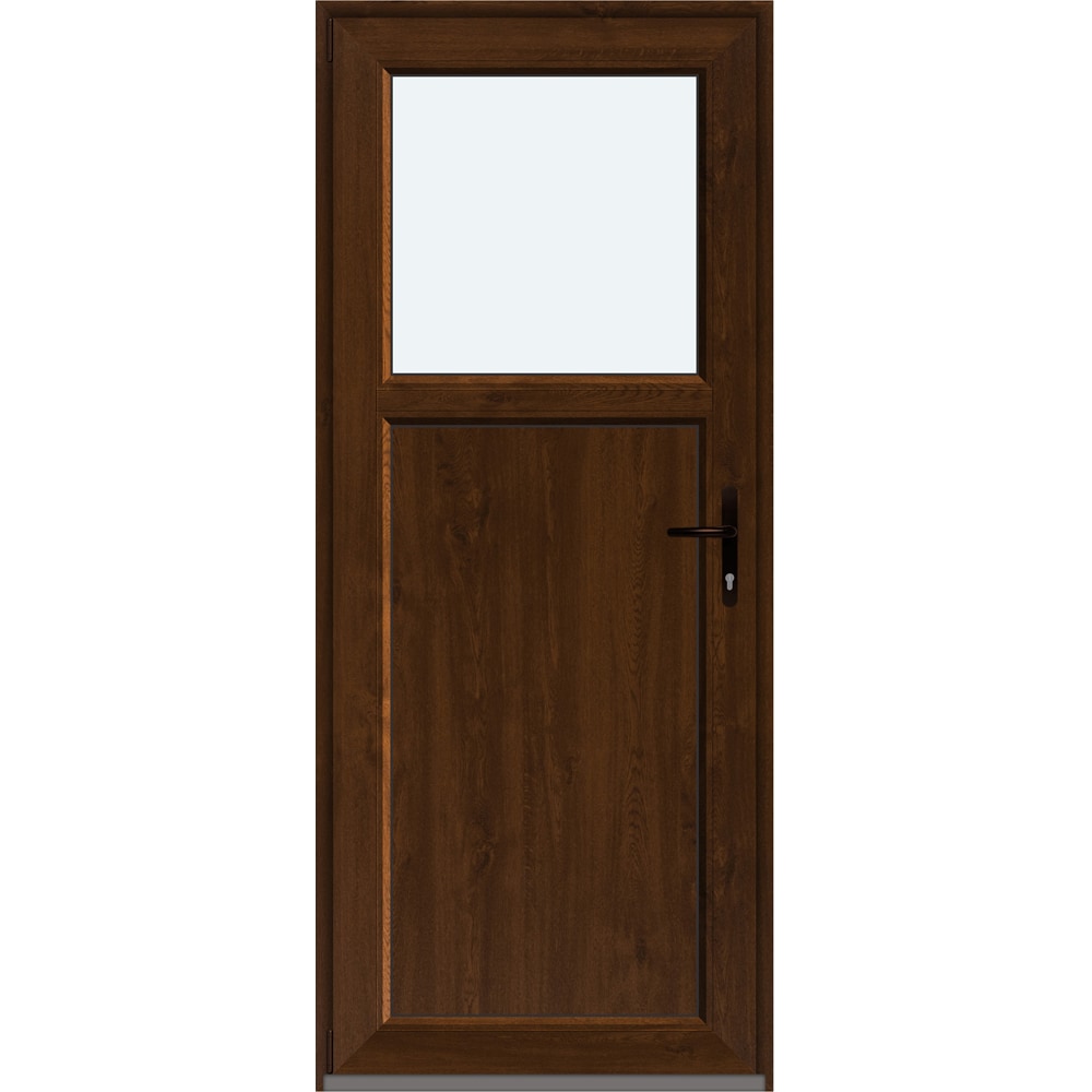 Usa intrare APLAST, cu geam, stanga, PVC, 88 x 205 cm, maro inchis