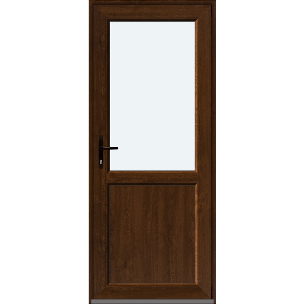 Usa intrare APLAST, cu geam, dreapta, PVC, 88 x 205 cm, maro inchis