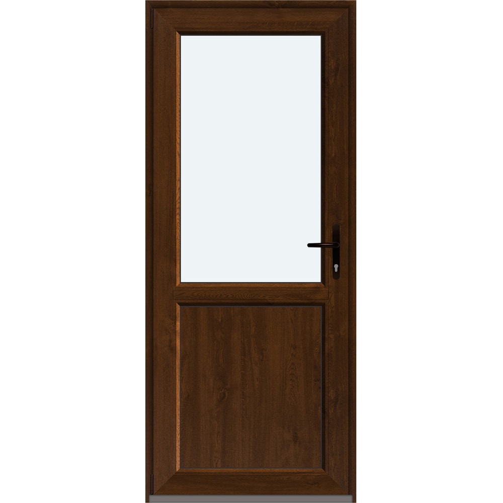 Usa intrare APLAST, cu geam, stanga, PVC, 88 x 205 cm, maro inchis