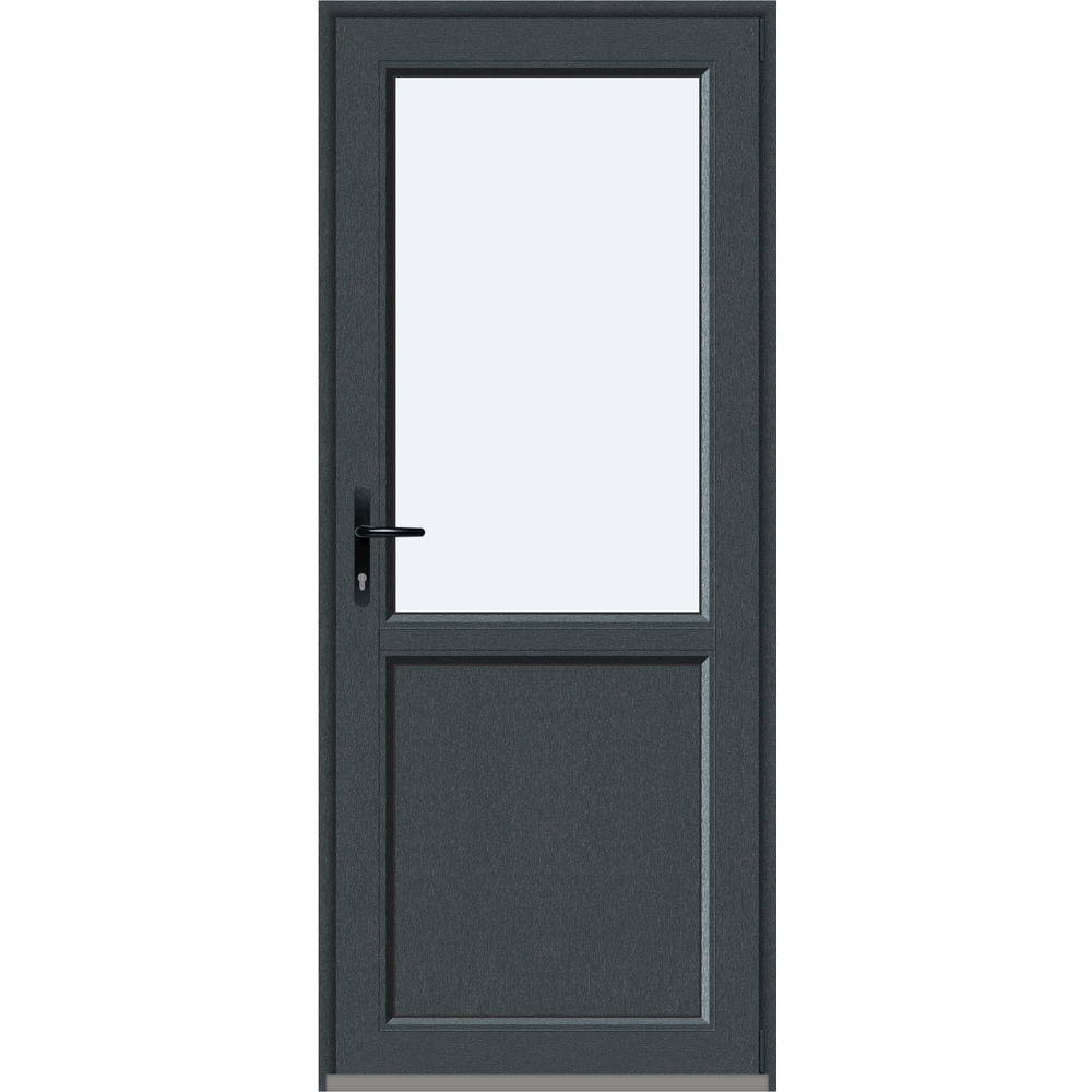 Usa intrare APLAST, cu geam, dreapta, PVC, 88 x 205 cm, gri antracit