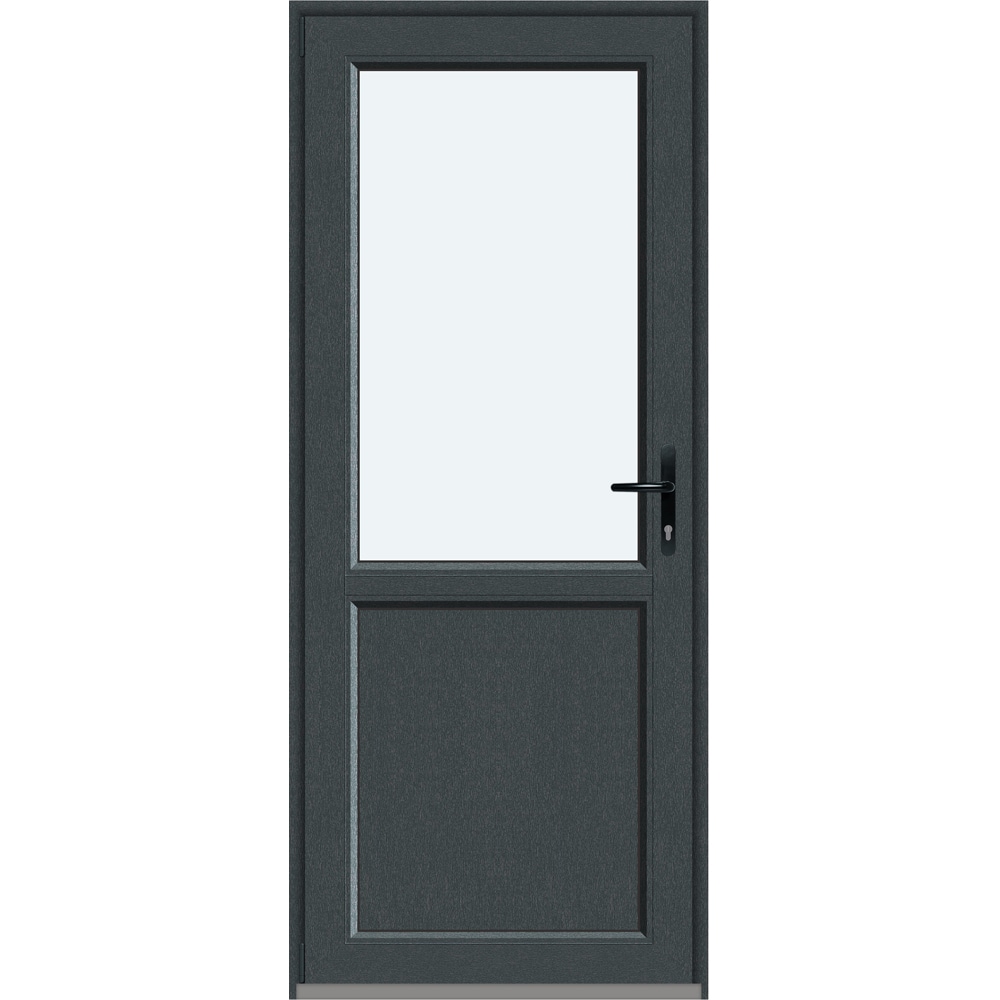 Usa intrare APLAST, cu geam, stanga, PVC, 88 x 205 cm, gri antracit