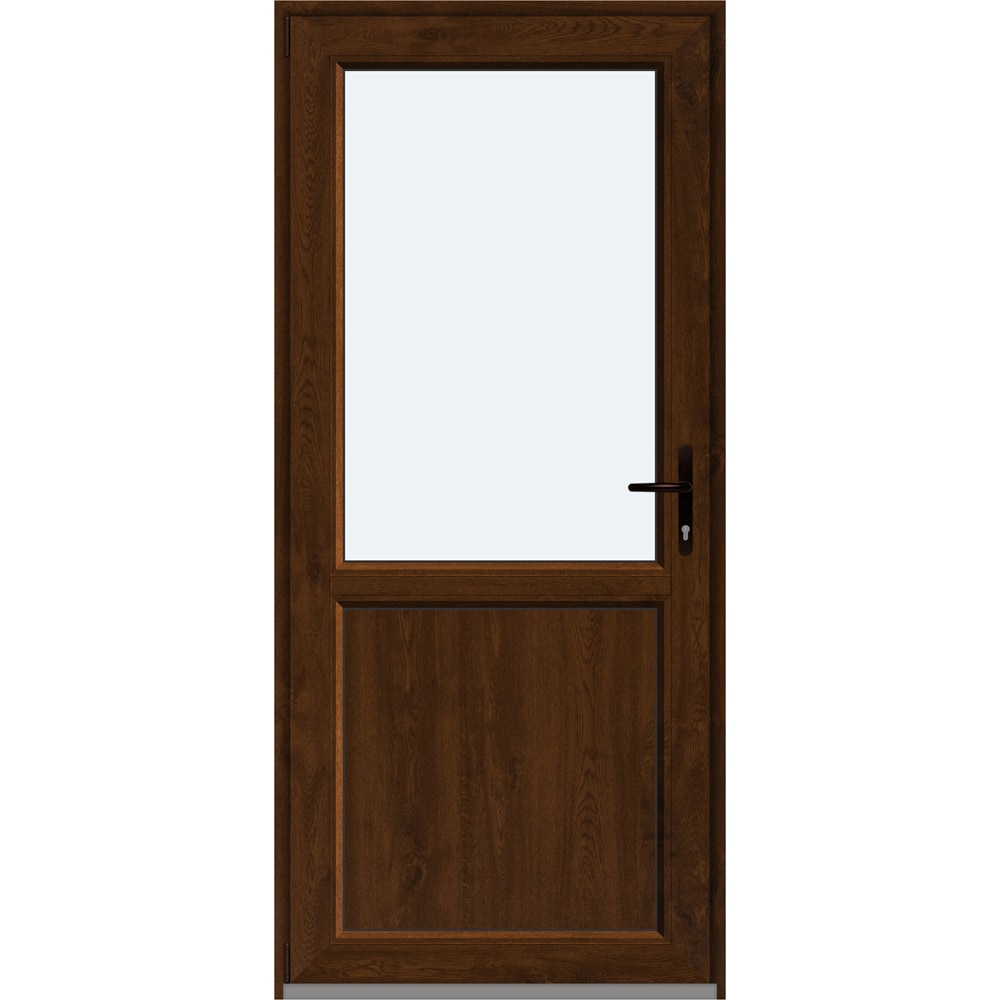 Usa intrare APLAST, cu geam, stanga, PVC, 88 x 195 cm, maro inchis
