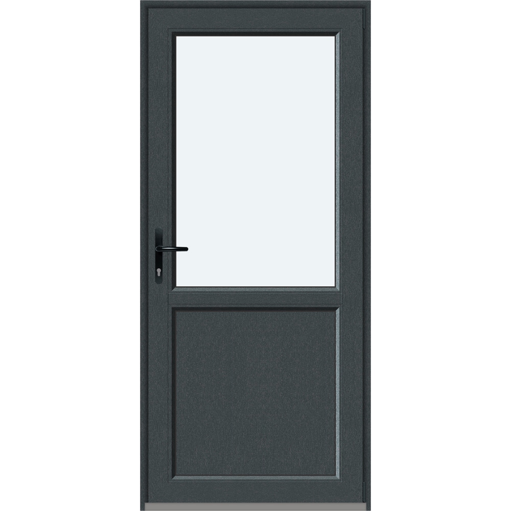 Usa intrare APLAST, cu geam, dreapta, PVC, 88 x 195 cm, gri antracit