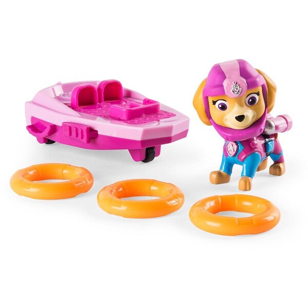 Figurina PAW PATROL Skye si placa de surf 20093748, 3 ani+, roz-portocaliu