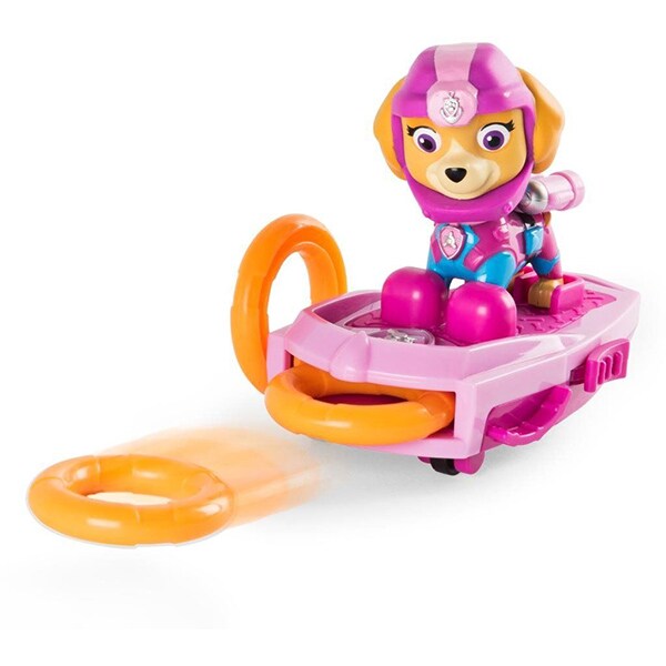 Figurina PAW PATROL Skye si placa de surf 20093748, 3 ani+, roz-portocaliu