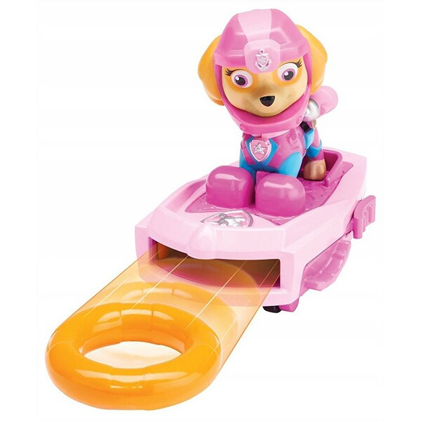 Figurina PAW PATROL Skye si placa de surf 20093748, 3 ani+, roz-portocaliu
