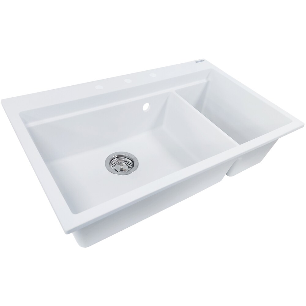 Chiuveta bucatarie SANDONNA Magdalena 76, 2 cuve, compozit granit, alb