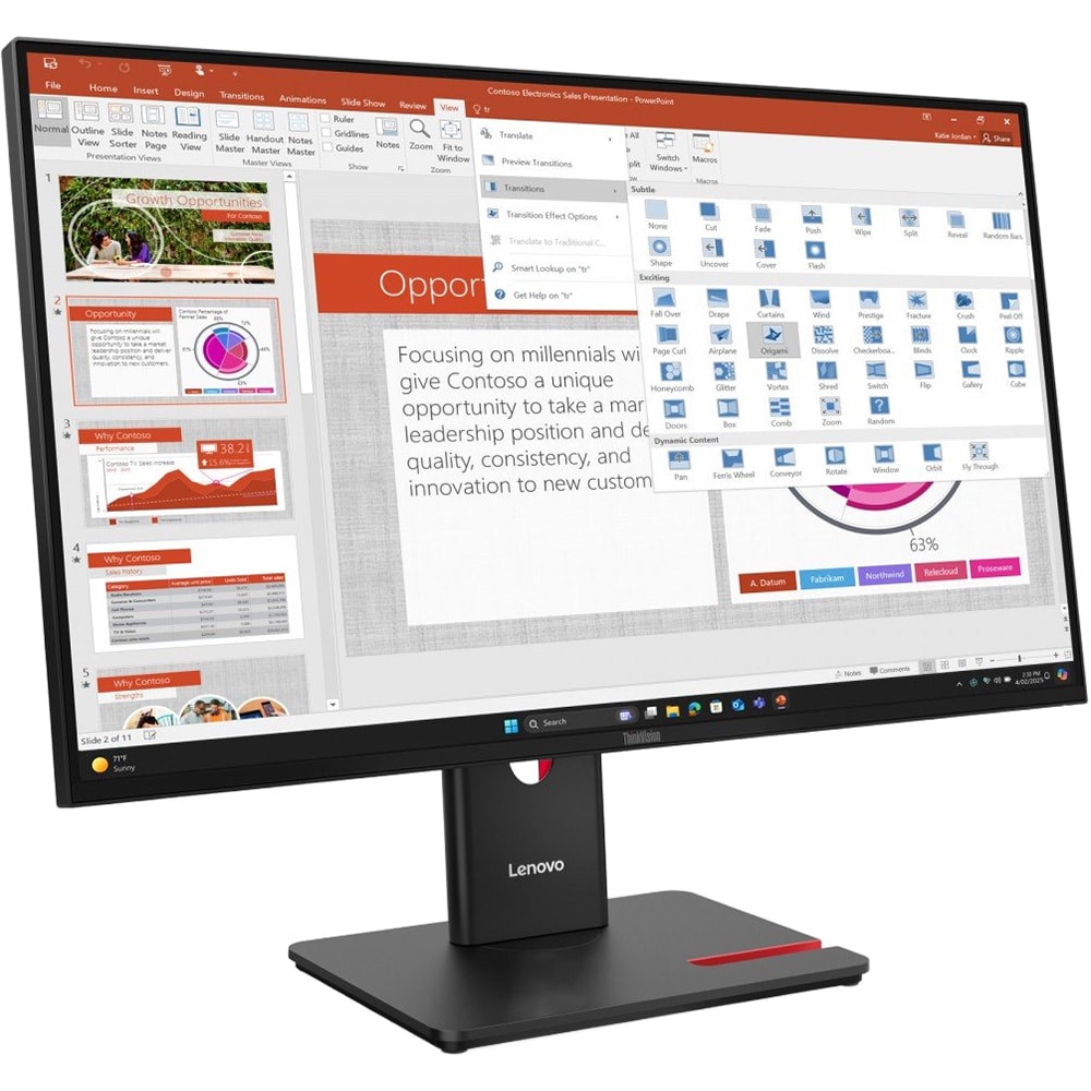 Monitor LED IPS LENOVO ThinkVision T27-40, 27", Full HD, 120Hz, pivot, negru