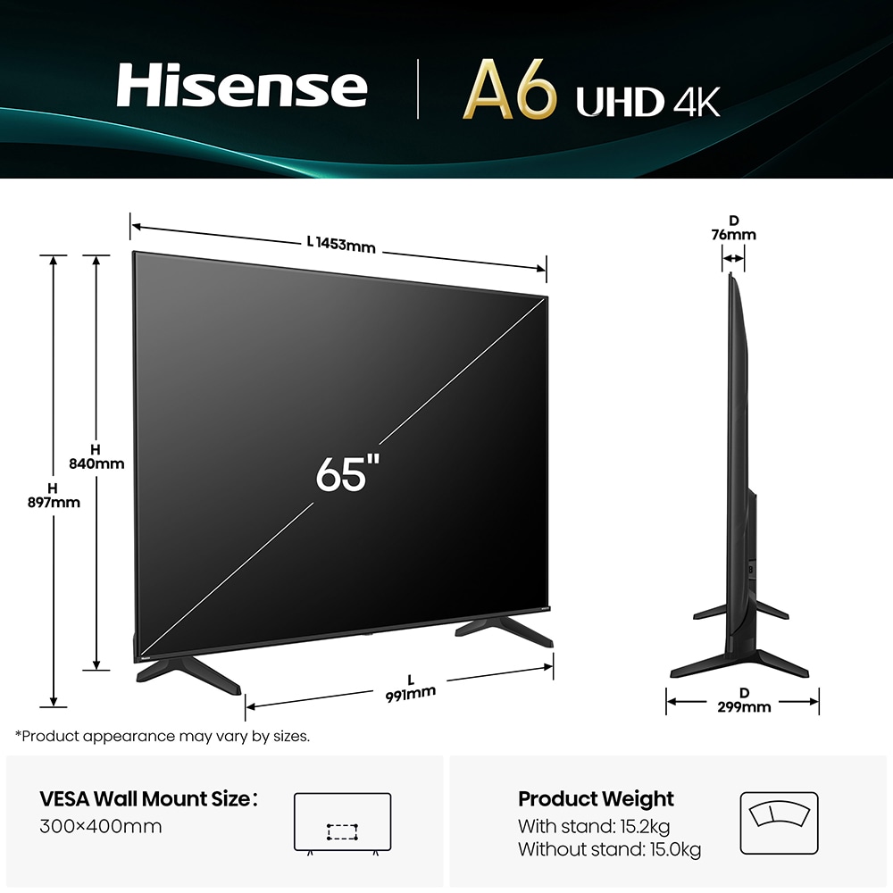 Televizor LED Smart HISENSE 65A6Q, Ultra HD 4k, 164cm
