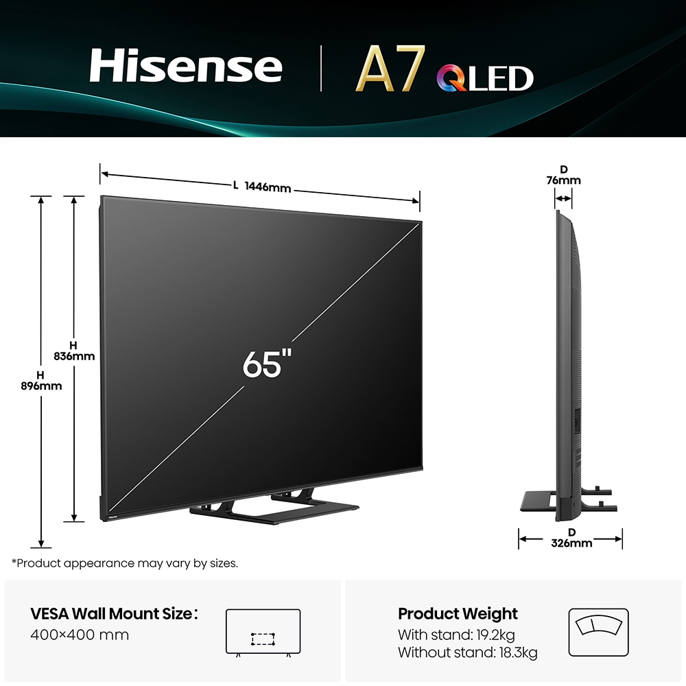 Televizor QLED Smart HISENSE 65A7Q, Ultra HD 4k, 164cm