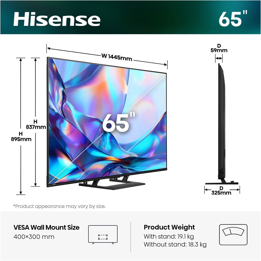 Televizor HI-QLED Smart HISENSE 65A7S, Ultra HD 4K, HDR, 164cm