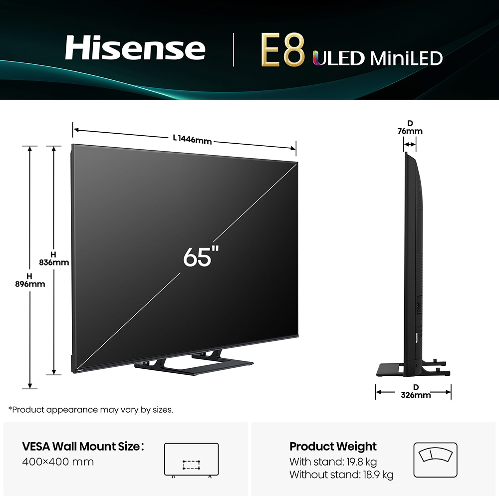 Televizor Mini-LED ULED Smart HISENSE 65E8Q, Ultra HD 4K,164cm