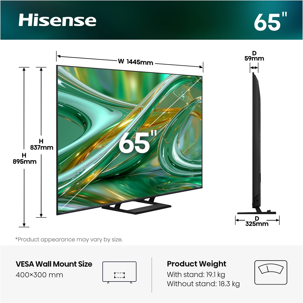 Televizor Mini-LED ULED Smart HISENSE 65E8S, Ultra HD 4K, HDR, 164cm