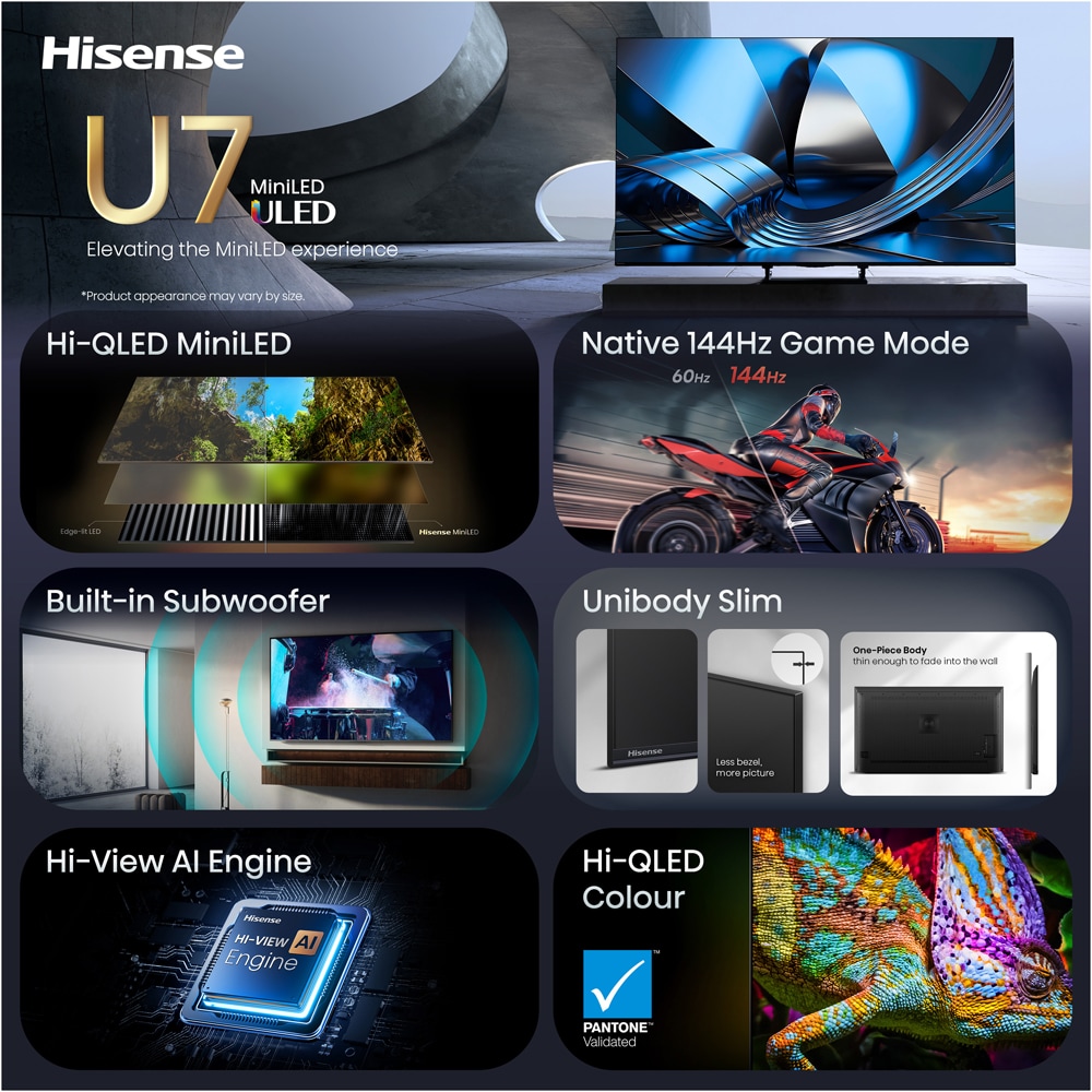 Televizor Mini-LED ULED Smart HISENSE 65U7S, Ultra HD 4K, HDR, 164cm