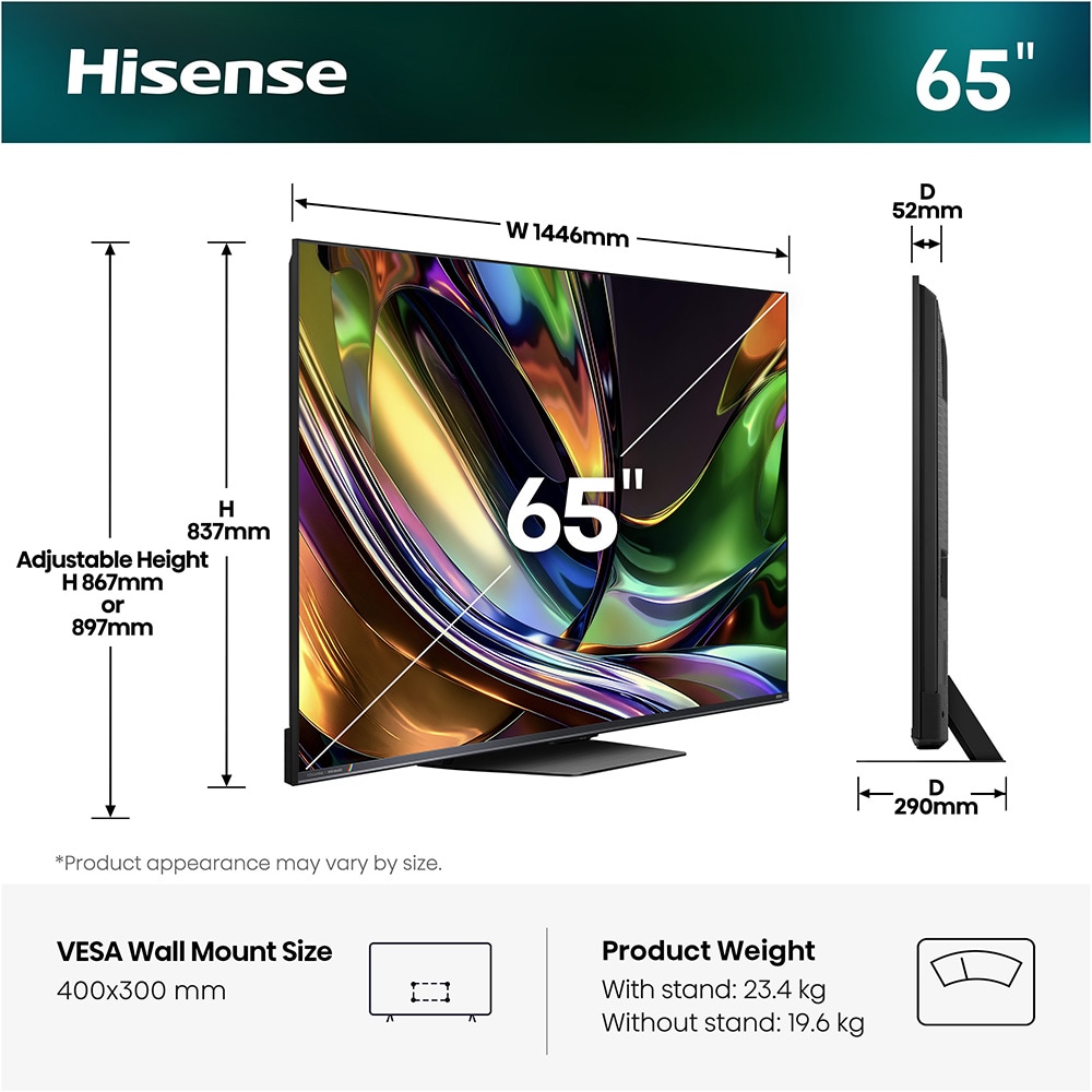 Televizor RGB Mini-LED ULED  Smart HISENSE 65UR8S, Ultra HD 4K, HDR, 164cm