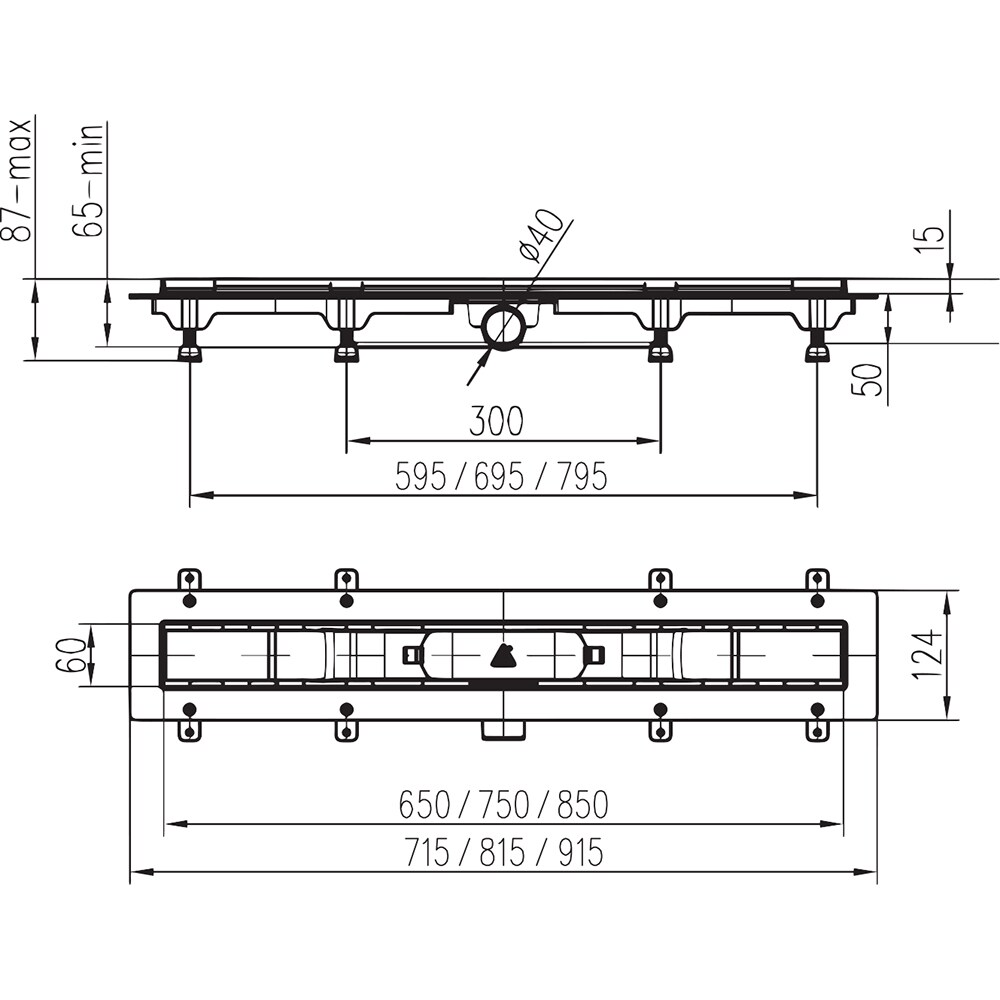 Rigola dus FLUIDMASTER 675025, gratar inox, D 40mm, 75 cm, negru