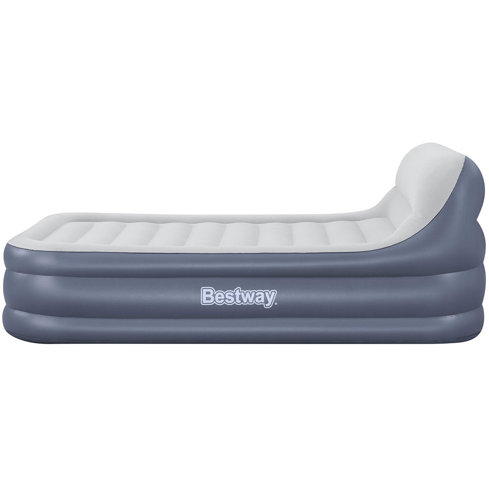 Pat dublu gonflabil BESTWAY TriTech SleekFlo, 226 x 152 x 84 cm, cu pompa electrica integrata, sarcina maxima 300 kg, gri/albastru