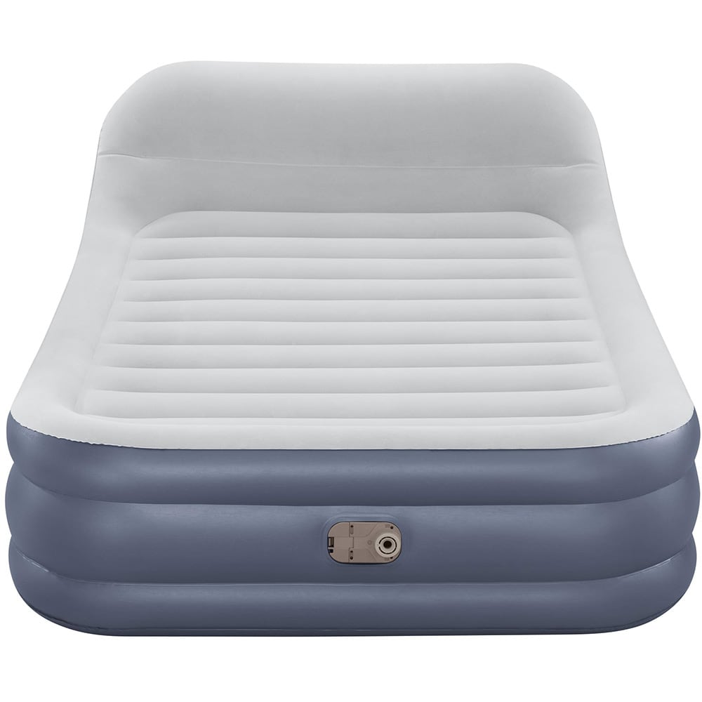 Pat dublu gonflabil BESTWAY TriTech SleekFlo, 226 x 152 x 84 cm, cu pompa electrica integrata, sarcina maxima 300 kg, gri/albastru