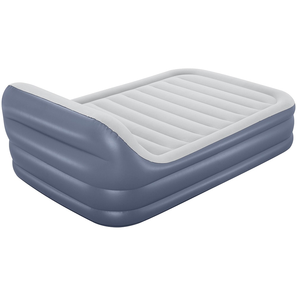 Pat dublu gonflabil BESTWAY TriTech SleekFlo, 226 x 152 x 84 cm, cu pompa electrica integrata, sarcina maxima 300 kg, gri/albastru