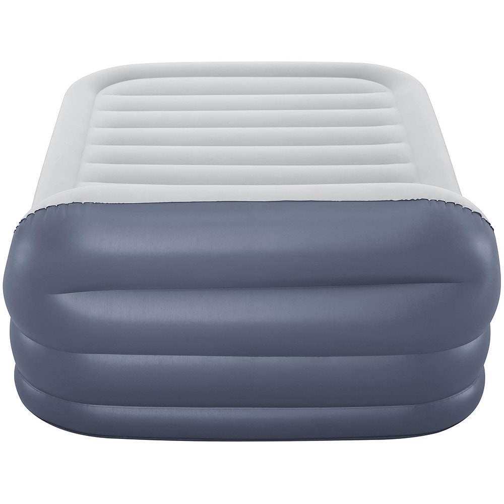 Pat dublu gonflabil BESTWAY TriTech SleekFlo, 226 x 152 x 84 cm, cu pompa electrica integrata, sarcina maxima 300 kg, gri/albastru