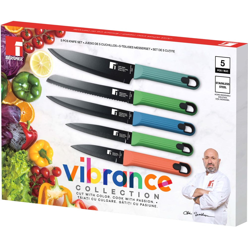 Set cutite BERGNER  Vibrance BG-39377-MT-RO, 5 piese, inox, 8.75-20cm