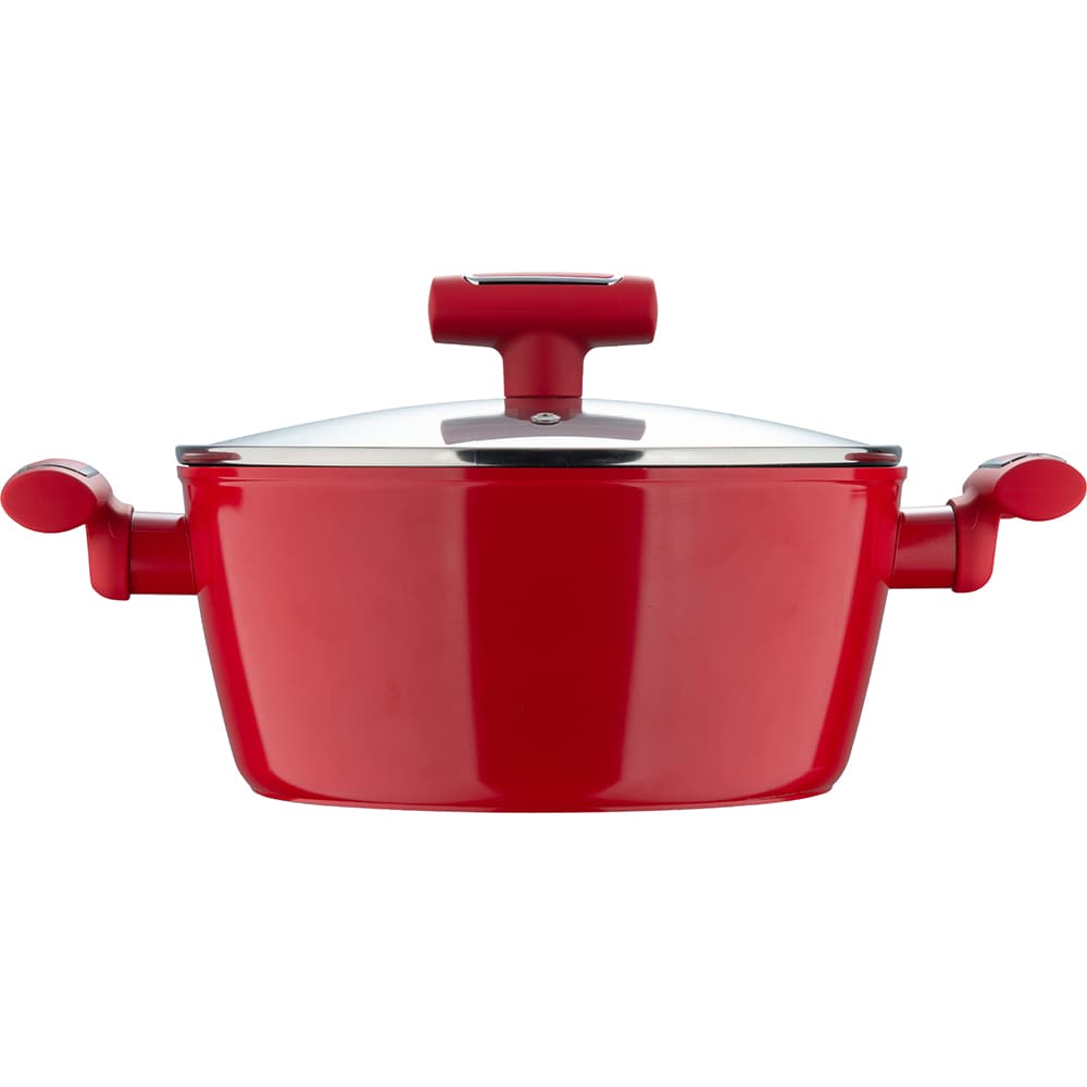 Cratita cu capac BERGNER Red Line BG-35389-RD, 2.15l, 20cm, aluminiu forjat, rosu