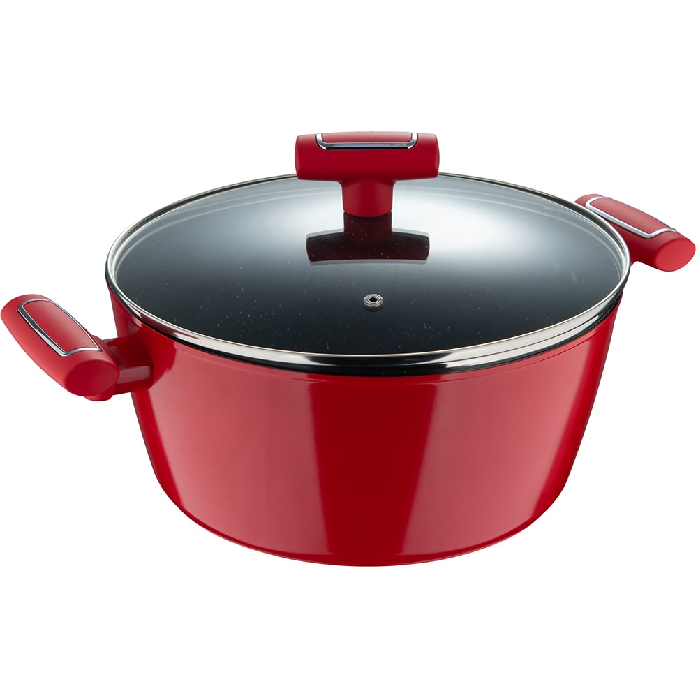 Cratita cu capac BERGNER Red Line BG-35391-RD, 5.85l, 28cm, aluminiu forjat, rosu