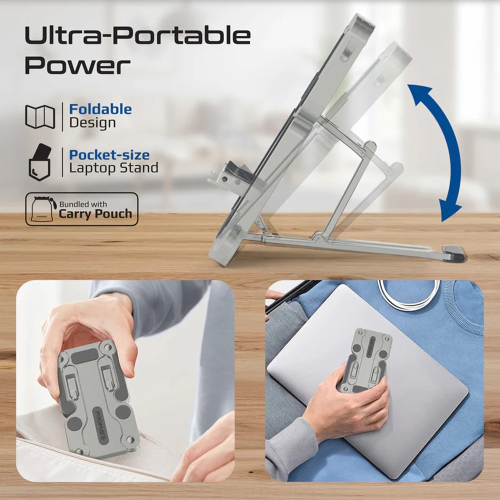 Suport pliabil laptop Promate FoldiX 3 in 1, aluminiu, argintiu