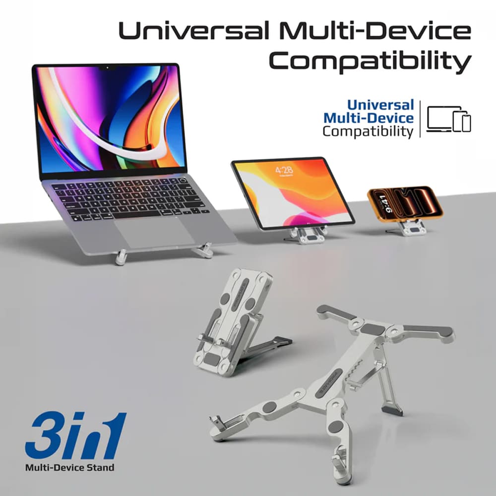 Suport pliabil laptop Promate FoldiX 3 in 1, aluminiu, argintiu