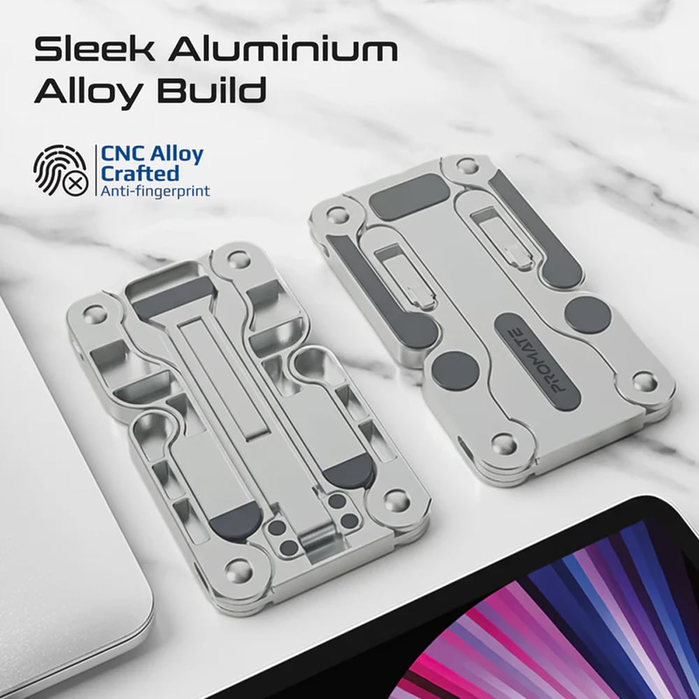 Suport pliabil laptop Promate FoldiX 3 in 1, aluminiu, argintiu