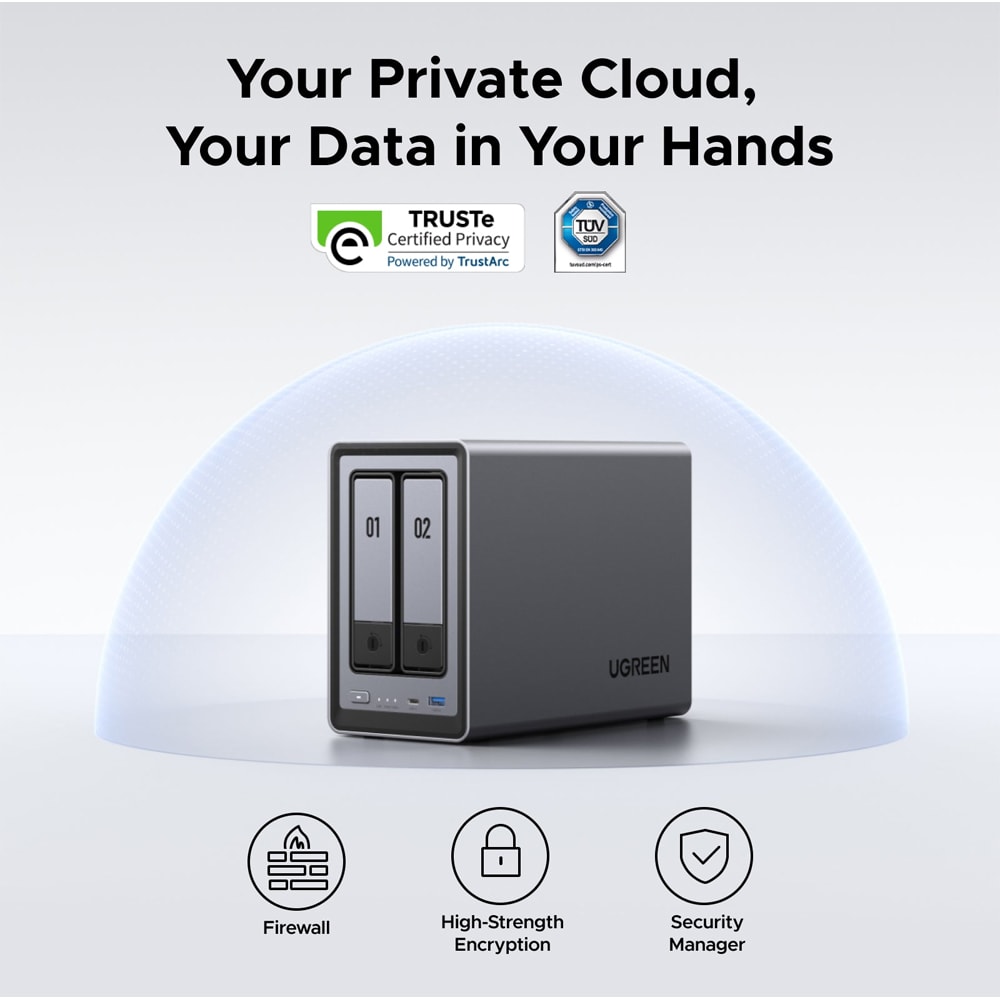 Network Attached Storage UGREEN DXP2800, 3.4GHz, 8GB, 2-Bays, negru
