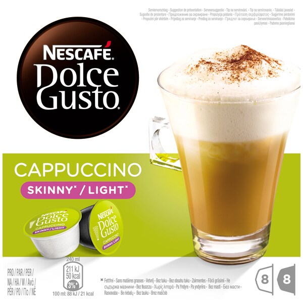 Capsule cafea NESCAFE Skinny Cappuccino, compatibile Dolce Gusto, 8 capsule cafea + 8 capsule lapte, 161.6g