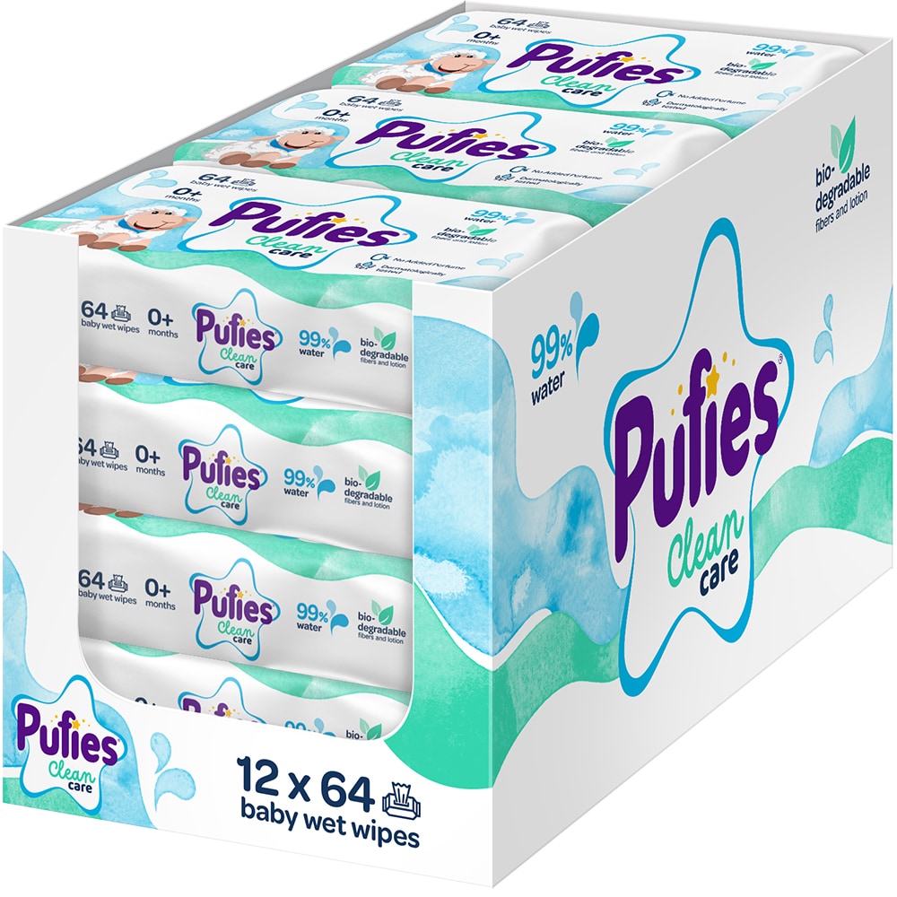 Servetele umede PUFIES Clean Care, 12 pachete, 768 buc