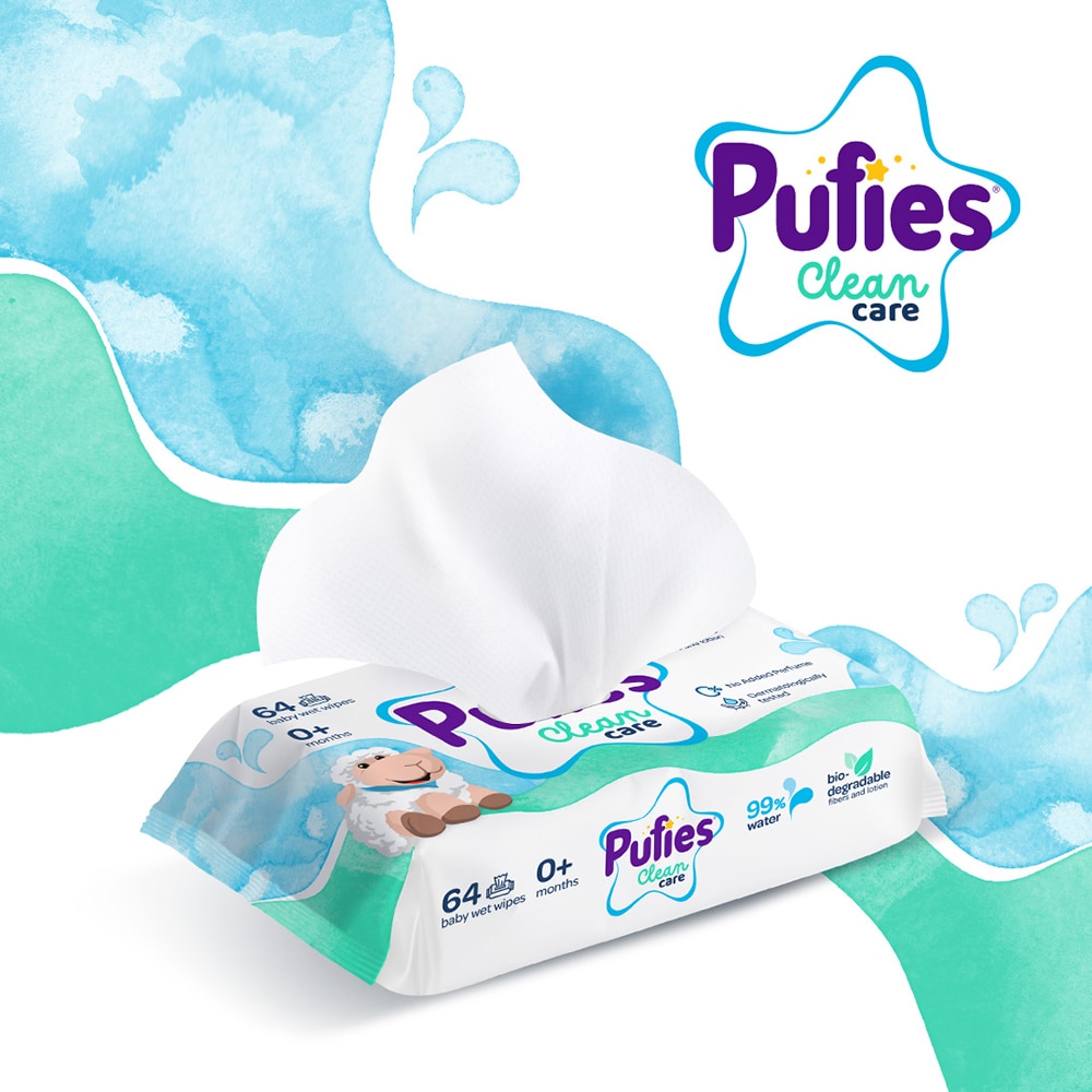 Servetele umede PUFIES Clean Care, 12 pachete, 768 buc