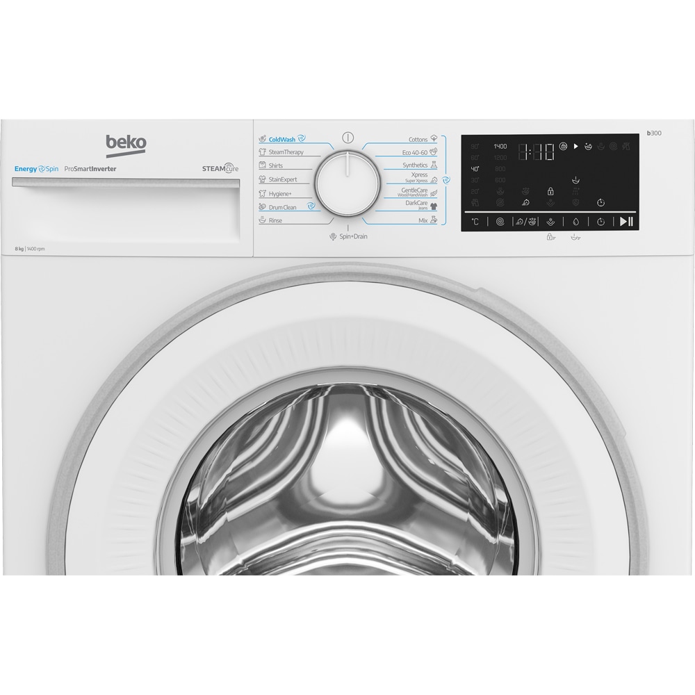 Masina de spalat rufe frontala BEKO B3WFU48415WWES, EnergySpin, SteamCure, 8 kg, 1400rpm, Clasa A, alb