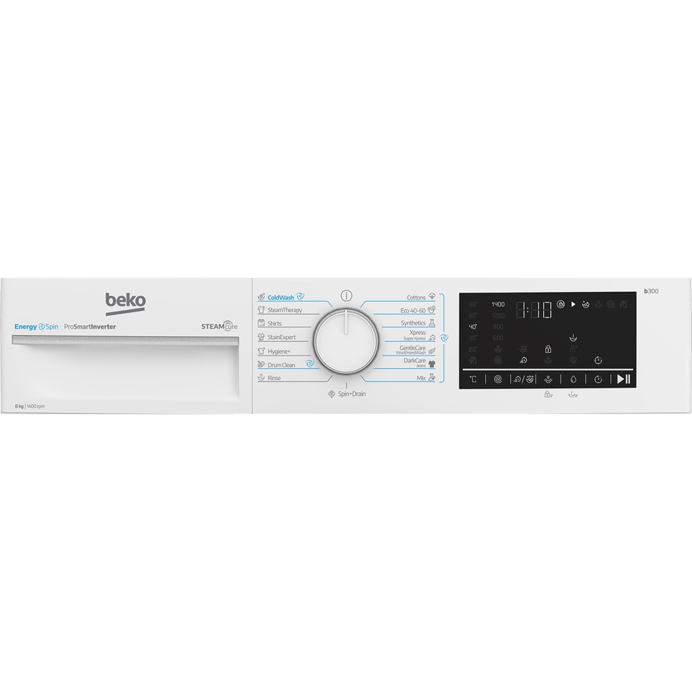 Masina de spalat rufe frontala BEKO B3WFU48415WWES, EnergySpin, SteamCure, 8 kg, 1400rpm, Clasa A, alb