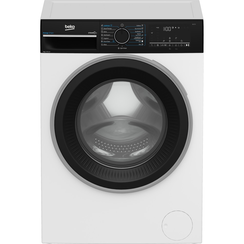 Masina de spalat rufe frontala BEKO B3WFU48415WBPBES, EnergySpin, SteamCure, 8 kg, 1400rpm, Clasa A, alb