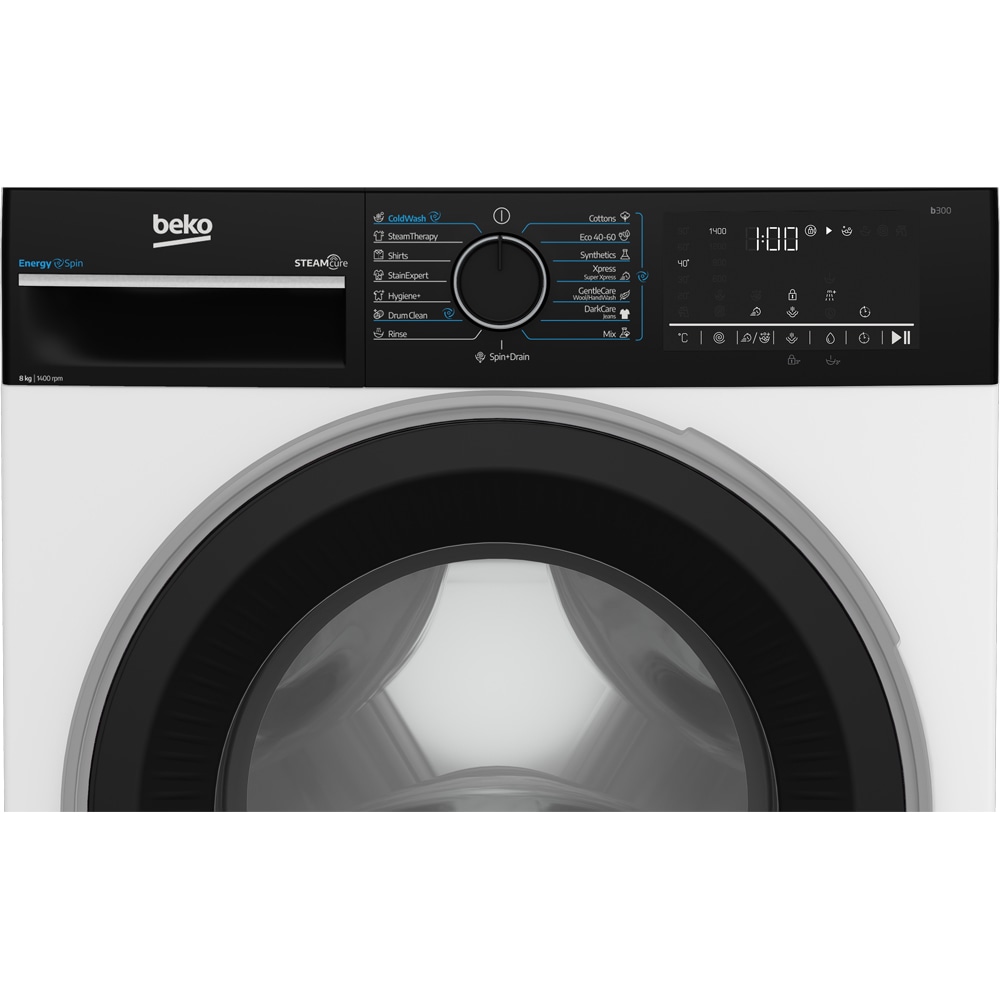 Masina de spalat rufe frontala BEKO B3WFU48415WBPBES, EnergySpin, SteamCure, 8 kg, 1400rpm, Clasa A, alb