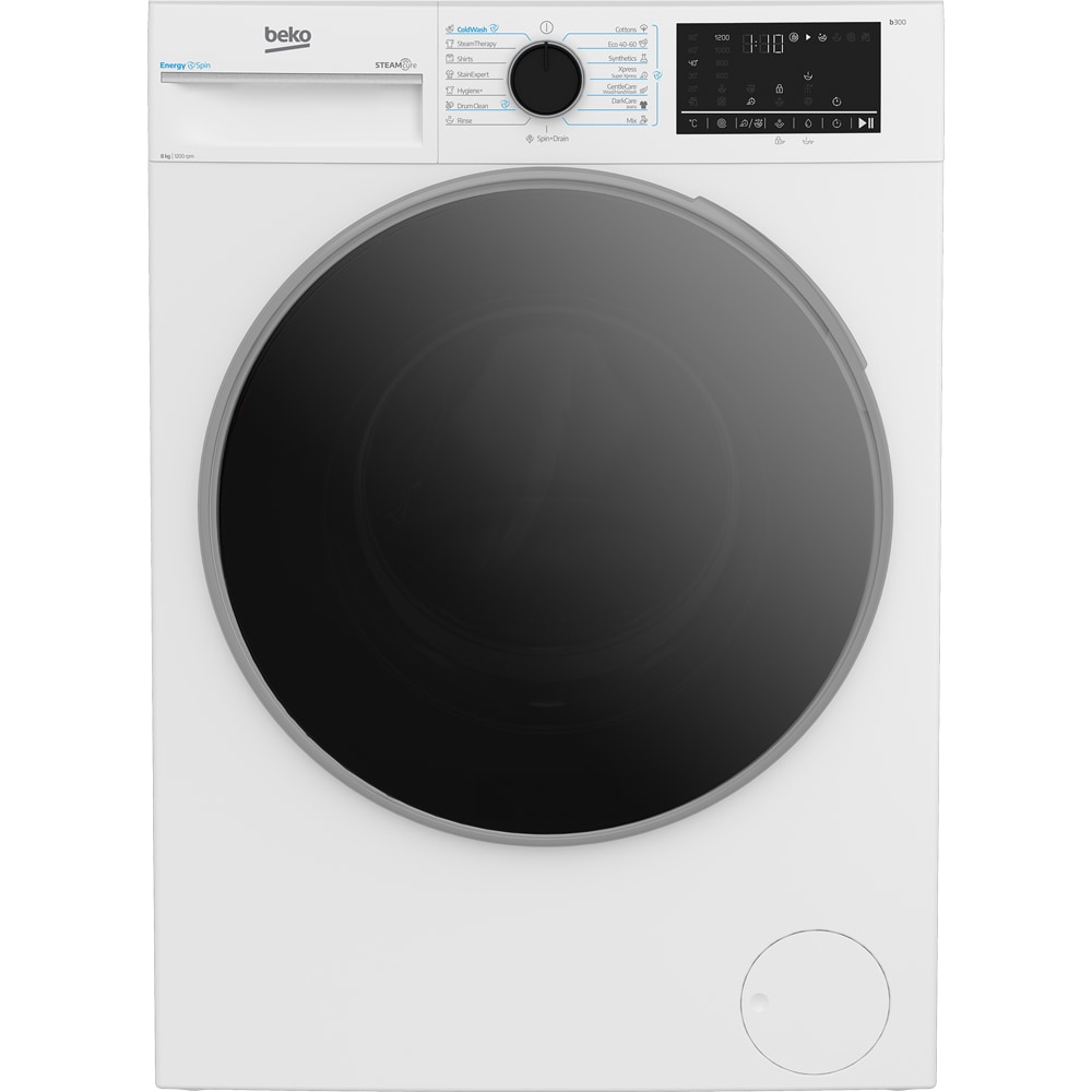 Masina de spalat rufe frontala BEKO B3WFU48215WB2 ES, EnergySpin, SteamCure, 8 kg, 1200rpm, Clasa A, alb