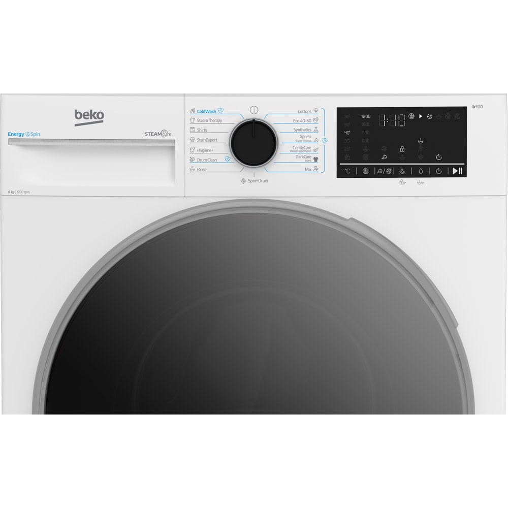 Masina de spalat rufe frontala BEKO B3WFU48215WB2 ES, EnergySpin, SteamCure, 8 kg, 1200rpm, Clasa A, alb